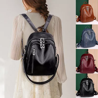Womens Girls Ladies Leather Backpack Rucksack Travel Shoulder School Bag Satchel • £21.59
