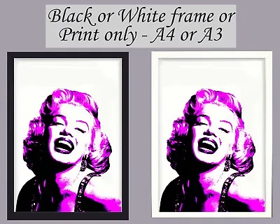 £4.95 • Buy Marilyn Monroe Print Wall Art Framed Picture Poster Laughing Home A3 A4 Pink Ico