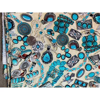 Michael Miller Turquoise Jewelry Cotton Fabric Choice Of Size Off White • $3.75