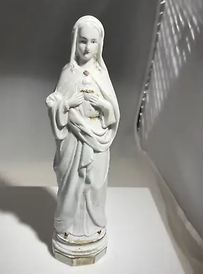 Antique Germany Statue Porcelain Madonna Mary Bisque White 9 In. Tall X 2  W • $20