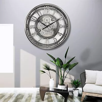 Large Wall Clock With Real Moving Gears Industrial Steampunk Decorative Clock • $272.08