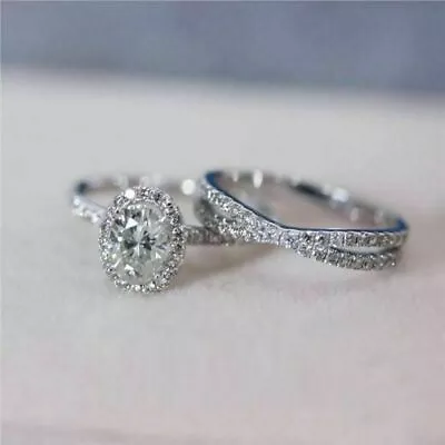 2.20ct Oval Shape Moissanite Engagement Bridal Ring Set 14K White Gold Plated • $167.20