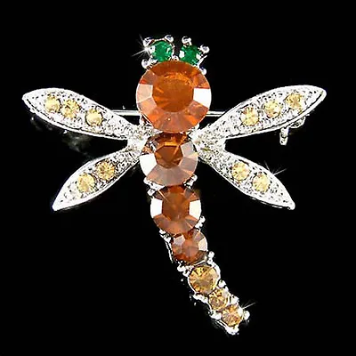 £42.46 • Buy Brown DRAGONFLY Made With Swarovski Crystal Nature Bug Insect Pin Brooch Jewelry