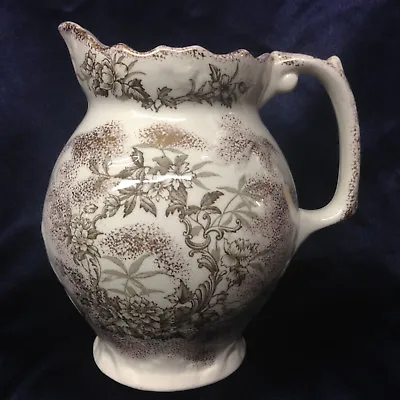 Tunstall Ch Hk England Alaska Pitcher 32 Oz Brown Flowers Leaves Gold Sponge • $71.99