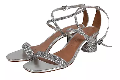 VICENZA Silver Glitter Leather Strappy Sandals Heels Size 38 ( US 7 ) • $49.99