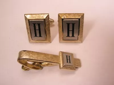 H Monogram Initial Letter Vintage SHIELDS Cuff Links & Tie Bar Clip Henry Harold • $35.49