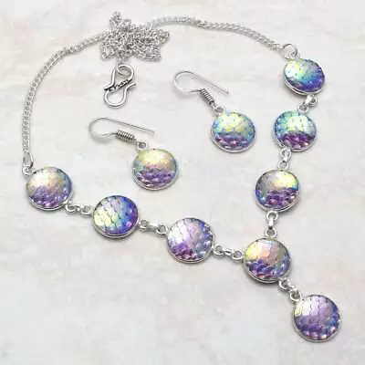 Rainbow Fish Titanium Gemstone Handmade Necklace+Earring Jewelry 10 Gms AN 9345 • $3.99