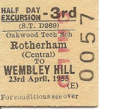 B.T.C. Edmondson Ticket - Rotherham Central To Wembley Hill • £0.99