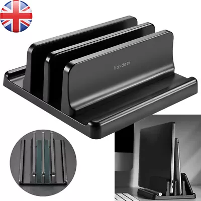 Vertical Laptop Stand 2 Slots Laptop Holder For Desk With Adjustable Width Black • £11.47