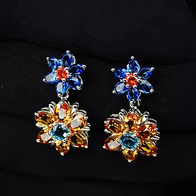 Striking Multicolor Sapphire Rare 12.70Ct 925 Sterling Silver Dangle Earrings • $27.99