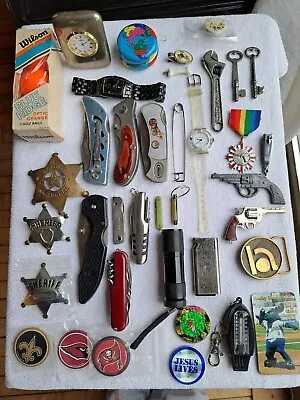 Junk Drawer Lot Of Vintage And Other Knives Cuff Links Keychains And More • $18.50