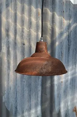 Large Rusty Steel Vintage Style Barn Lamp Workshop Ceiling Light Shade Rs3sr4 • £20.99