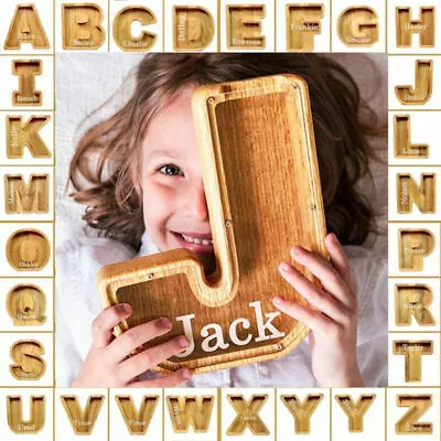 Wooden Piggy Bank Funny Letter/Guitar Coin Saving Money Box Kids Adults Gift AU • $25.99