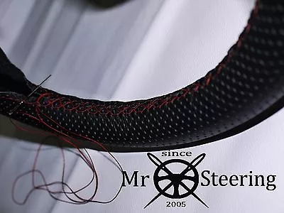 For Mg Mgb Perforated Leather Steering Wheel Cover 1962-76 Dark Red Double Stch • $43.16