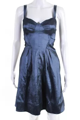 Z Spoke Zac Posen Womens V Neck Taffeta Sleeveless A Line Dress Blue Size 0 • $60.99