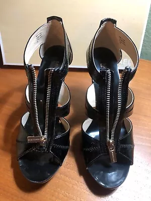 MICHAEL KORS Berkley T Strap BLACK High Heels Shoes Womens 7.5M BEAUTIFUL LOOK • $35