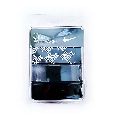 Nike 3-in-1 Web Belt Pack 3 Golf Belts Just Do It Black Gray Mens Adjustable • $20.99