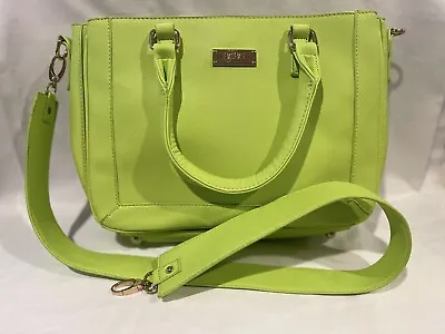 BCBG Paris LG Lime Green Handbag Tote Shoulder Bag Saffiano Leather Satchel EUC • $20