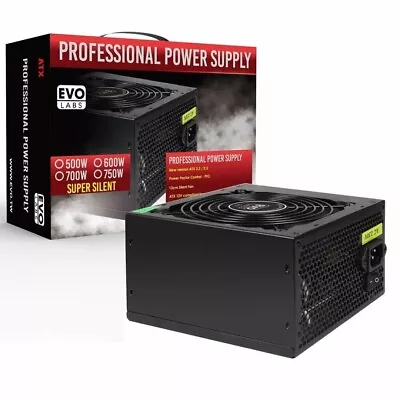 600W ATX Power Supply Unit 120mm Black Silent Fan For Computer PC PSU Evo Labs • £24.95