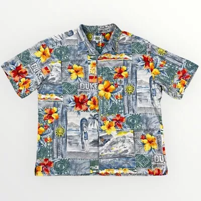 Vintage DUKE Kahanamoku Mens Hawaiian Floral AOP Short Sleeve Button Up Shirt XL • $59.99