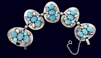 Rare Vintage Schiaparelli Silver & Turquoise W/stones Bracelet • $695