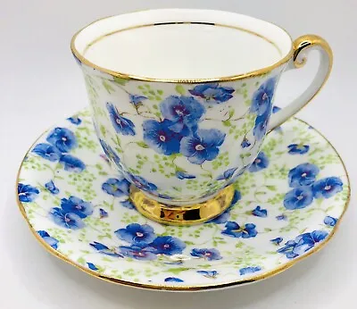 Vintage Clarence England Cup & Saucer Set Pansy Violets Spring Chintz Teacup • $24.99