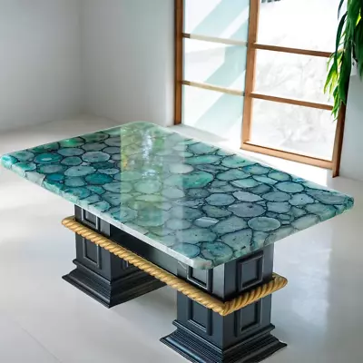 60  X 30  Green Agate Stones Center Table Top Handmade Natural Stones Decor • $2659