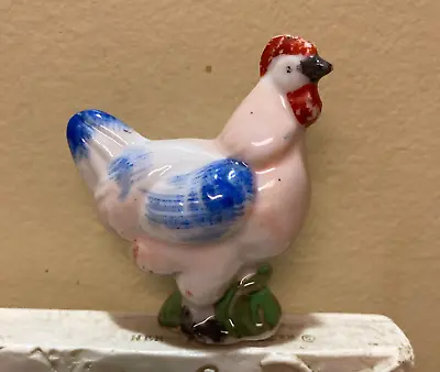 Vintage Miniature 2  Ceramic Porcelain Mini Chicken Rooster Figurine Japan • $6