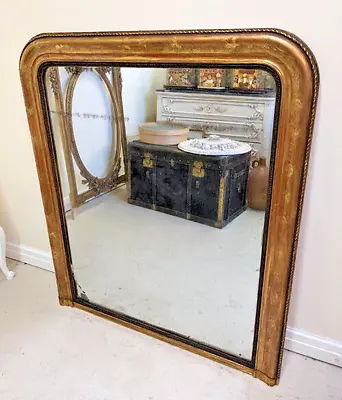 LARGE WIDE FRENCH ANTIQUE LOUIS PHILIPPE STYLE GILDED MIRROR - C.1850s • £545