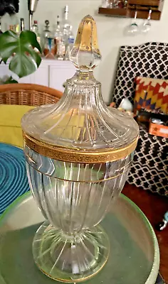 Glass Candy Jar & Lid Gold Minton Band Heisey Recessed Panel 465-7 C.1915-1933 • $99