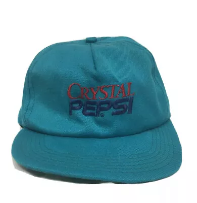 Vintage 80s 90s Crystal Pepsi Blue M&B Headwear Blue Snapback Hat Cap • $168.59