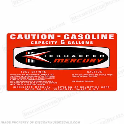 Fits Mercury Kiekhaefer 1964 6 Gallon Fuel Gas Tank Decal - Single • $34.95