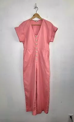 MADEWELL V-neck Button Front Day Jumpsuit Elastic Waist Pink Size 0 EXCELLENT • $40