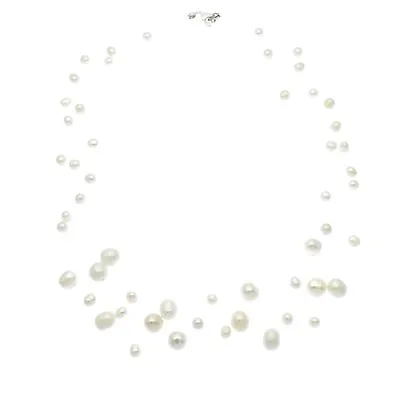 Floating Illusion Pearl Necklace White Freshwater Pearls Sterling Silver • £24.95