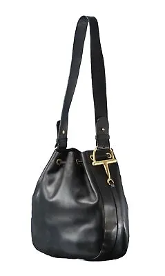 Rare Vintage Gucci Horsebit Shoulder Bag Drawstring Bag Leather Black #328 • $419