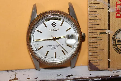 Vintage Elgin Watch Date Day Water Resistant 100 Ft Quartz FC412 012 377SR • $10