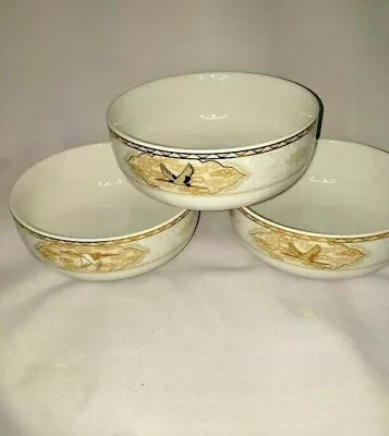 Set Of 3 Haengnam New C'est Bien Bone Soup Bowls White With Crane & Gold Trim • $15.25