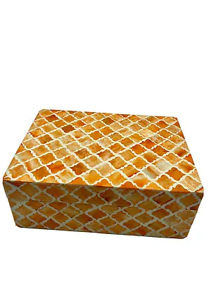 Wooden Trinket Storage Box Rectangular Bone Inlay Handcrafted Morrocan Design • $39.95
