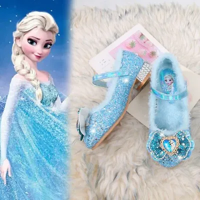 Kids Girls Frozen2 Princess Shoes Elsa Fancy Party Sequin Rhinestone Bow Shoes • £5.51