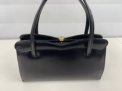 Vintage 1950s Small Black Leather Bag 32.5 X 20 X 7 Cm By Ackery Of London @F • £40