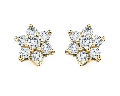 £39.95 • Buy 9ct Gold Diamond Cluster Stud Earrings ~ Solid 9K Gold - Gift Boxed - Simulated 