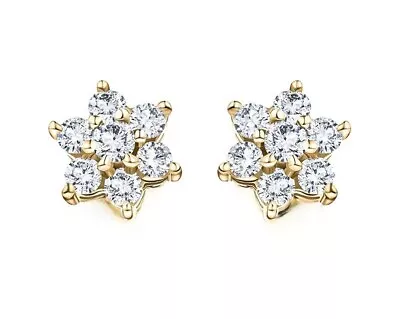 £39.95 • Buy 9ct Gold Diamond Cluster Stud Earrings ~ Solid 9K Gold - Gift Boxed - Simulated 