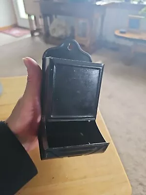 Vintage Wall Mount Matches Tin Metal Matchbox Holder Safe Black. 6  X 3 . • $10