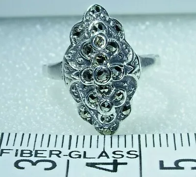 Genuine Vintage Silver & Marcasite Ring In Marquise Design • $30