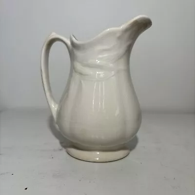 Antique White Ironstone Pitcher Stained Crazed Patina Farmhouse Wheat Pattern • $99.99