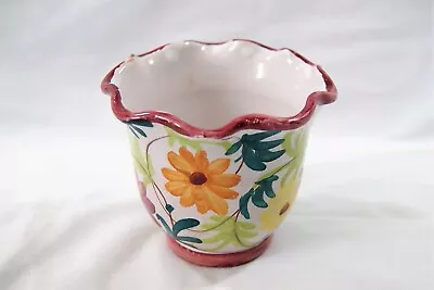 Vintage Made In Italy Hand Painted Floral Pot Planter Vase 3.5  Tall • $15