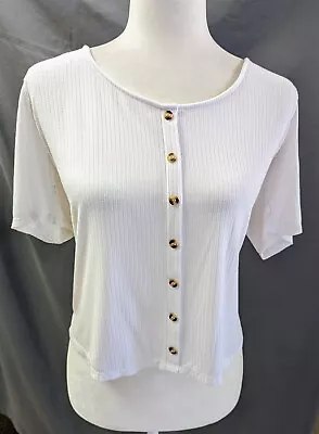 H&M Scoop Neck White Ribbed Button Up XL Crop Top LNC ALY • $9.99