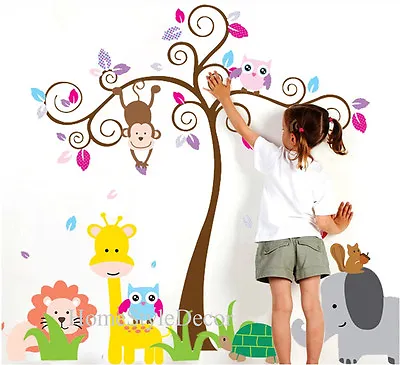 £8.99 • Buy Jungle Safari Animal Scroll Tree Wall Sticker Art Decal Children Kids Room Decor