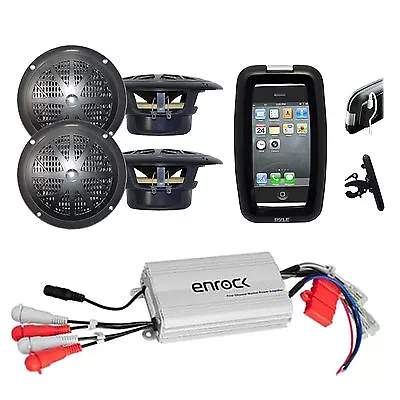 Bike Boat Marine Grade Outdoor 4 Black Speakers 800W Amplifier W/iPod MP3 Input • $112.99