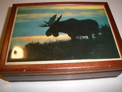 Moose Tile Wooden Trinket Box 7  X 5  X 2  Velvet Inside • $17.99